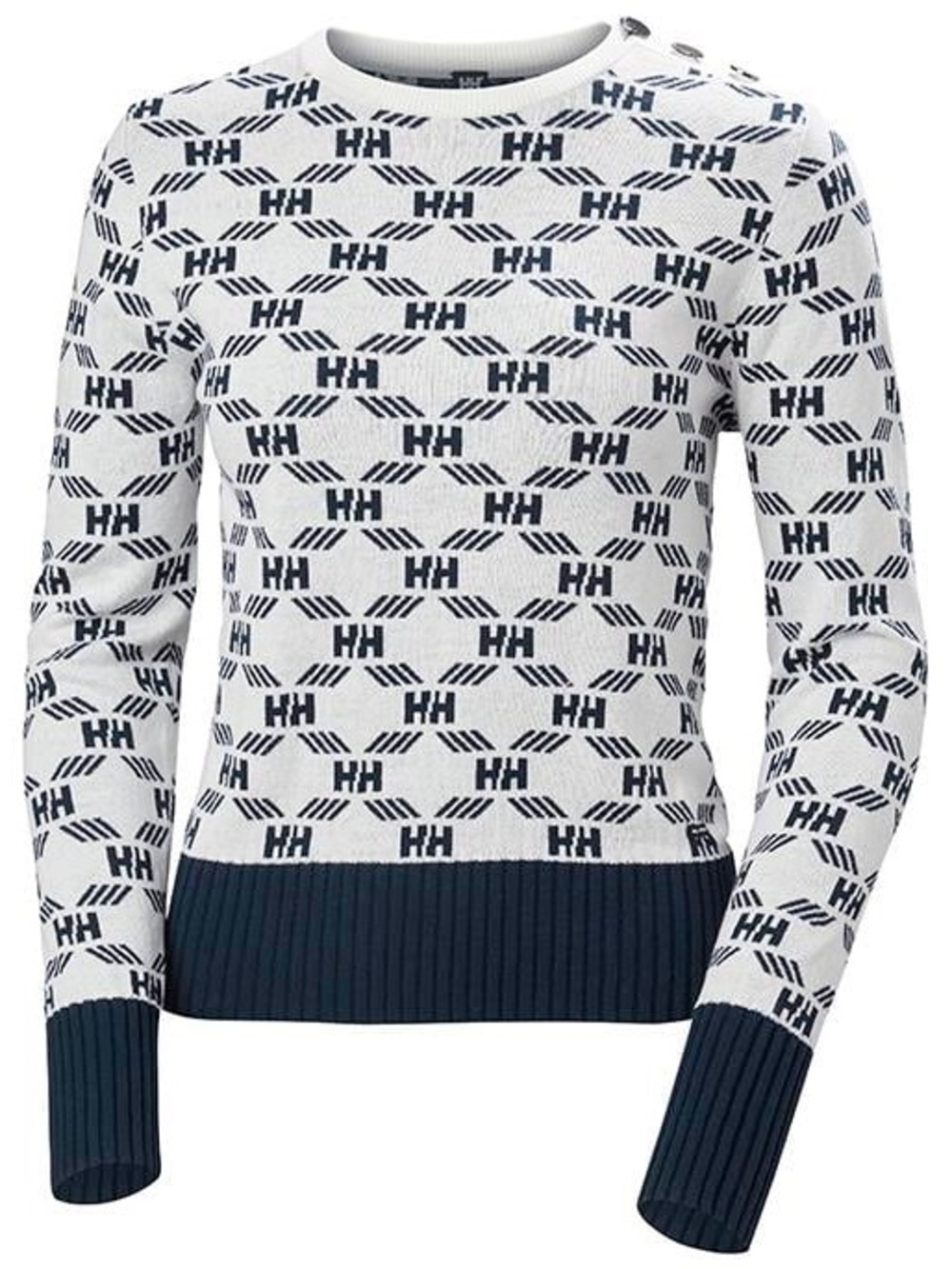 Helly Hansen Sweater White Navy Logo 100% Cotton Crewneck Medium Outdoor Active